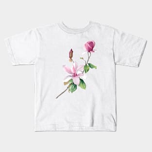 Watercolor magnolia branch Kids T-Shirt